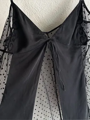 Y2K Victoria’s Secret Silk + Sheer Lace Split front Cami Top Black Large thumbnail 2