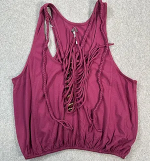 New Romantics Braided Fringe Tank Top Size Small Racerback Elastic Waist Beaded thumbnail 1