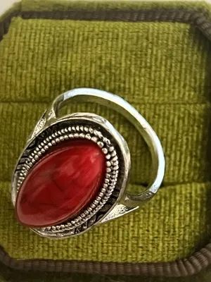 Boho/Design Red Oval Turquoise Stainless Steel Silver Statement Ring Size 8 thumbnail 3