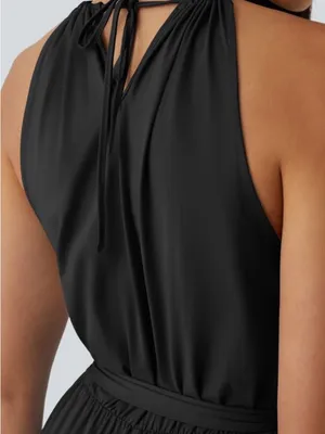 NWT Halara Sleeveless Tie Back Belted Pocket Cut Out Cool Touch Jumpsuit-UPF50+ thumbnail 3