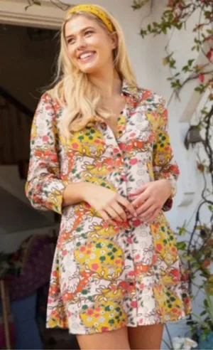 Natural Life Floral Botanical Boho Shirt Mini Dress Hippie Artsy Sz Medium thumbnail 1