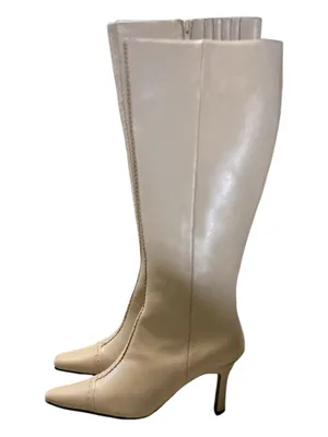 Terry Lewis Classic Luxuries Cream Leather Knee High Boots Pointed Toe Size 8M thumbnail 1