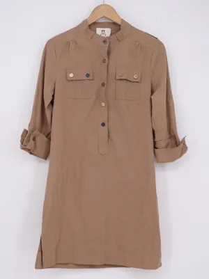 L&X Fashion Tan Utility Safari Shirt Dress Small Khaki Roll Tab Sleeve Epaulets thumbnail 1
