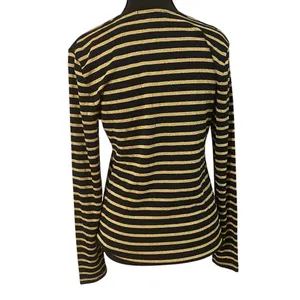 Lauren Ralph Lauren‎ Petite Holiday Long Sleeve Sparkle Gold Black Stripe Top PL thumbnail 3
