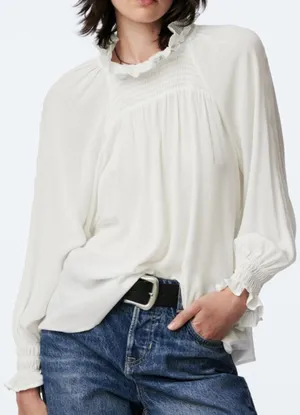 Zara White Smocked Neck‎ Long Sleeve Blouse Cottagecore Coquette Size XS thumbnail 1