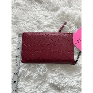 Betsey Johnson Red Hearts Zip-Around Wallet w/ Chain & Heart Charm, Folding thumbnail 6