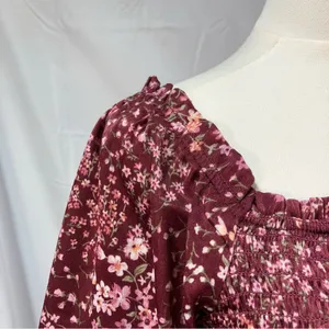 Altar’d State Vaella Smocked Floral Top in Burgundy Long Sleeve‎ Cropped medium thumbnail 5