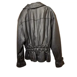 Colebrook & Company Vintage womens black leather biker cinched waist jacket szM thumbnail 2
