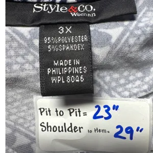 Style Co‎ Woman 3X Black White Geometric Print Tunic Top Short Sleeve thumbnail 3