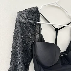 Oh Polly Black St. Germain Mini Dress Embellished Long Sleeve thumbnail 4