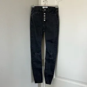 Free People Sabrina Button Front High Waisted Skinny Washed Black Gray Size 25 thumbnail 9