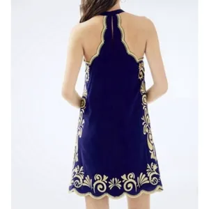 Lilly Pulitzer XS Quinn Dress Navy‎ Gold Gypset Swirl Dress Embroidered thumbnail 2