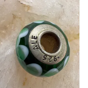 Pandora ALE Green Murano Glass White Hearts Charm Sterling Silver 925 Bead thumbnail 4