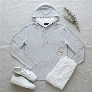 Vince Womens Grey White Striped Long Sleeve Pullover Hoodie Italian Fabric‎ S thumbnail 1