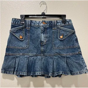 Reclaimed Vintage Y2K Denim Pleated Mini Skirt Womens US 6 Blue Low Rise thumbnail 2