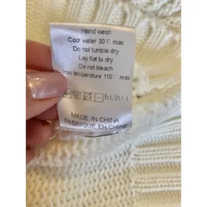 Cable-Knit Ivory‎ Mockneck Cotton Blend Fisherman Sweater Size M Neutral Minimal thumbnail 9