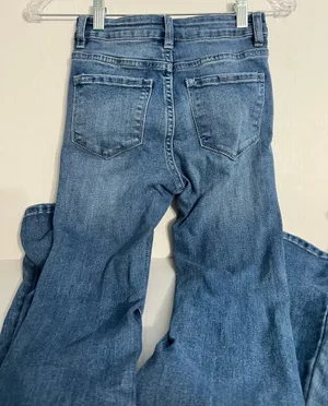 Nature Denim Ladies Distressed Flare Bottom Jeans thumbnail 3