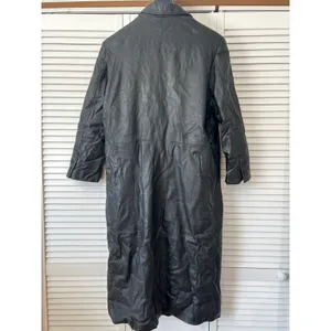 NYDA Black Leather Double Breasted Long‎ Trench Coat Women's Size L Goth Office thumbnail 4