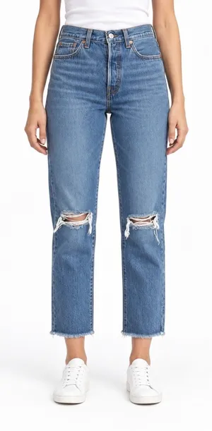 Levi’s Premium Wedgie Straight Jeans W26 L26 Blue Distressed Raw Hem Button Fly thumbnail 1