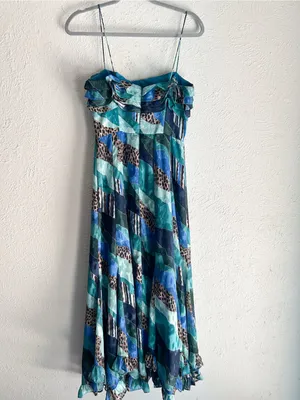 Anthropologie Hutch Ondine Ruffled Maxi Dress Blue Abstract Print Romantic Sz 2 thumbnail 5