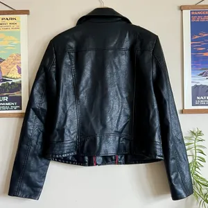 Tommy Hilfiger Faux Leather Moto Jacket Women Large Black 90s Off‎ Duty Classic thumbnail 2