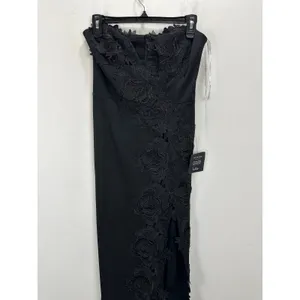 Lulus Elegant Mood Black 3D Floral Applique Strapless Maxi Dress Formal S NWT thumbnail 6