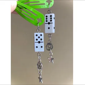 Handmade y2k grunge Kawaii funky unique dangle hair clips set of 2🎲💚🌀 thumbnail 2