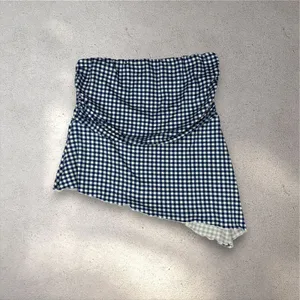 Y2K Style Tree Gingham Tube Top Women's M Blue Plaid Asymmetrical Summer Boho thumbnail 3