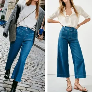 Spanx Everywear Cropped Wide Leg Denim Blue Jeans with Patch Pockets Large thumbnail 2