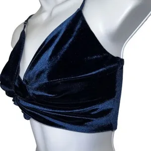 LUCY IN THE SKY Blue Velvet Spaghetti Strap Crop Top EUC Size‎ Small thumbnail 4