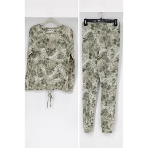 KIKIT Lounge Set Women Small Green White Tie Dye Drawstring Top Joggers 2pc Cozy thumbnail 2