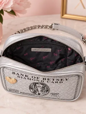 Betsey Johnson Bank of Betsey Diamond Card Crossbody Bag Silver NWT thumbnail 4
