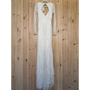 NWT Lulus Deedra White Sequin Beaded Backless Maxi Dress Wedding Bridal Bride M thumbnail 10