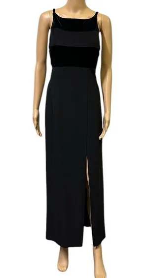 Jazz II Formal Black Velvet Accent Slit Front Sleeveless Maxi Gown Dress Size 10 thumbnail 3