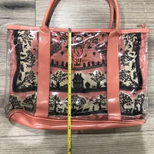 Anna Sui Clear Tote Bag Purse with Inside Drawstring Pouch Lining Pink thumbnail 3