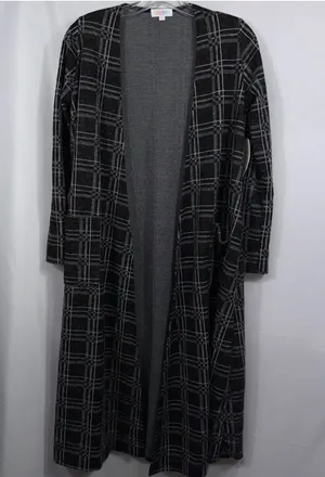 LuLaRoe Sarah Small Black Gray Plaid Long Cardigan NWT thumbnail 1