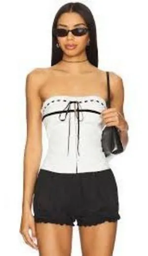 SheIn White Eyelet Black ribbon corset crop top small thumbnail 1