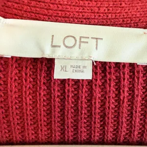 LOFT Womens XL Burgundy Red Shaker Stitch Cotton Button Front Cardigan Sweater thumbnail 4