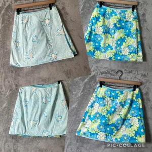 Vintage Lilly Pulitzer Reversible Floral Fish A-Line Mini‎ Skirt Blue Green 2 thumbnail 2