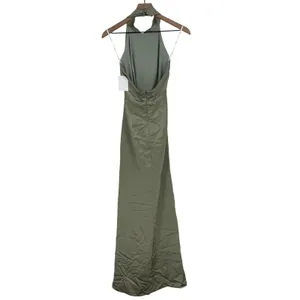 Lovely Noor Cowl Halter Open-Back Satin Maxi Dres‎ In Sage Size XS thumbnail 10