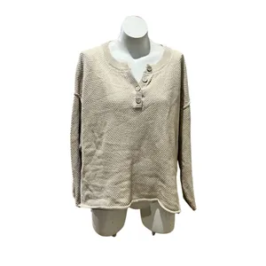 Free People Women's Henley Sweater Beige Medium Long Sleeve Relaxed Fit thumbnail 9