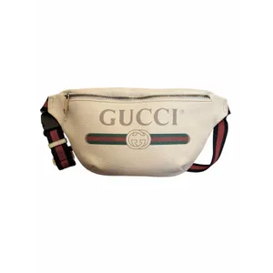 Authentic Gucci Print Leather Belt Bag White Logo Web Stripe Crossbody thumbnail 2