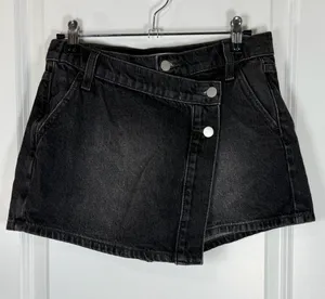 Altar'd State Black Denim Wrap Skort thumbnail 1