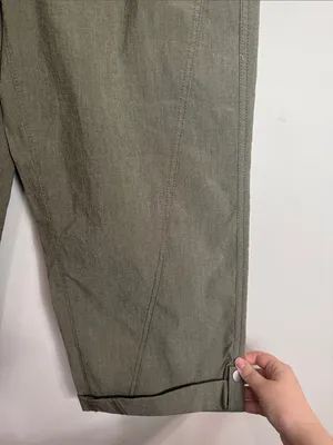 Chico’s Cuffed Cropped Tab Olive Green Seamed Pants elastic waistband Cotton 10 thumbnail 10