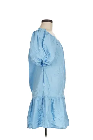 Strut & Bolt Light Blue Puff Sleeve Drop Waist Mini Dress Pockets Size M thumbnail 4