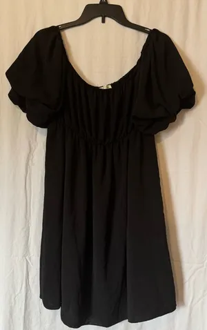 See You Monday Black Puff Sleeve Dress – Size L thumbnail 1
