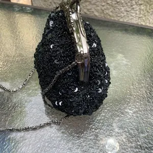 VINTAGE INSPIRED BEADED SEQUINED CLUTCH Black Purse Huffa Formal thumbnail 4