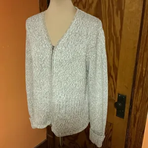 Y2K Christopher & Banks Oatmeal Zip Cardigan L Ramie Cotton Knit Sweater thumbnail 10
