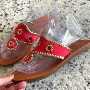 Jack Rogers Jacks Flat Sandal Large Pink Gold Preppy Coastal Rondelle Whipstitch thumbnail 3