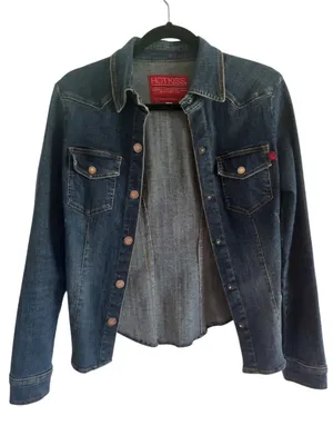 Hot Kiss Dark Indigo Denim Jean Jacket with Copper-Tone Buttons thumbnail 1